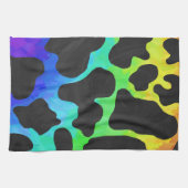 牛の黒と虹の贈り物 キッチンタオル (横)