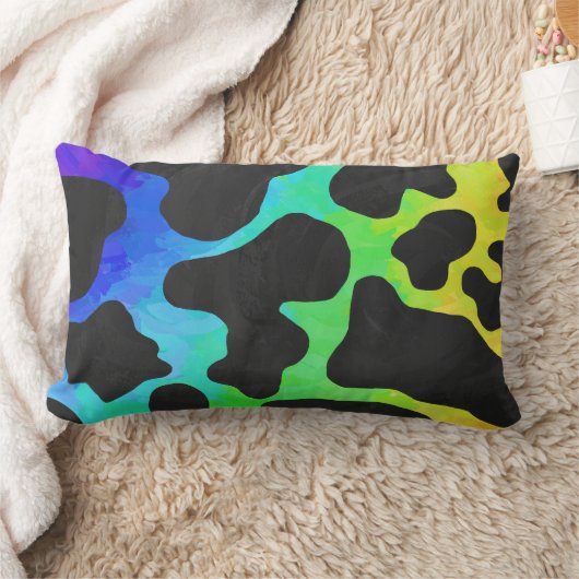牛の黒と虹の贈り物 ランバークッション (ブランケット)