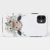 牛の鼻にキスする花の水彩画 グレー ファームアニマル Case-Mate iPhoneケース (裏面(横))