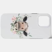 牛の鼻にキスする花の水彩画 グレー ファームアニマル Case-Mate iPhoneケース (裏面 (横))