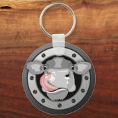 牛の鼻をなめる キーホルダー (正面)