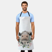 牛の鼻キス花の水色の灰色の農業動物 エプロン (着用した状態)