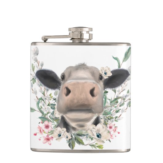 牛の鼻キス花の水色の灰色の農業動物 フラスク (正面)