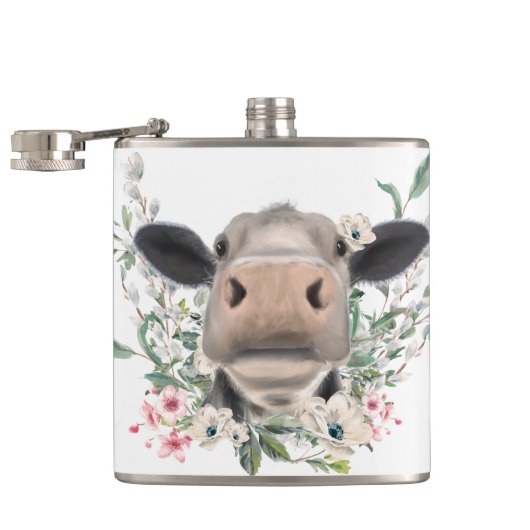 牛の鼻キス花の水色の灰色の農業動物 フラスク (オープン)