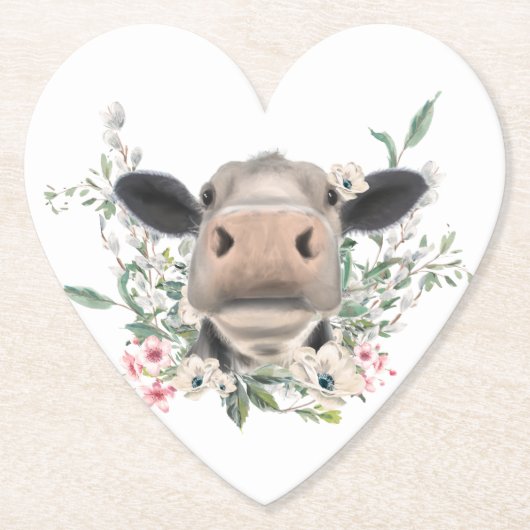 牛の鼻キス花の水色の灰色の農業動物 ペーパーコースター (正面)