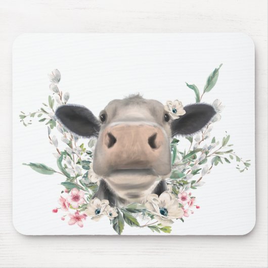 牛の鼻キス花の水色の灰色の農業動物 マウスパッド (正面)