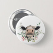 牛の鼻キス花の水色の灰色の農業動物 缶バッジ (正面&裏面)