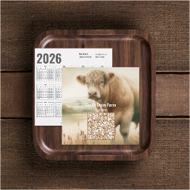 牛のQRコード付き2026年カレンダー ビジネスカード