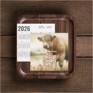 牛のQRコード付き2026年カレンダー ビジネスカード