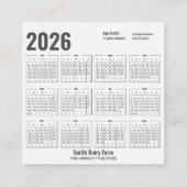 牛のQRコード付き2026年カレンダー ビジネスカード (裏面)