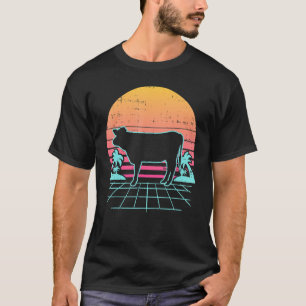 牛のVaporwave美学80sレトロファーム動物ファーム Tシャツ