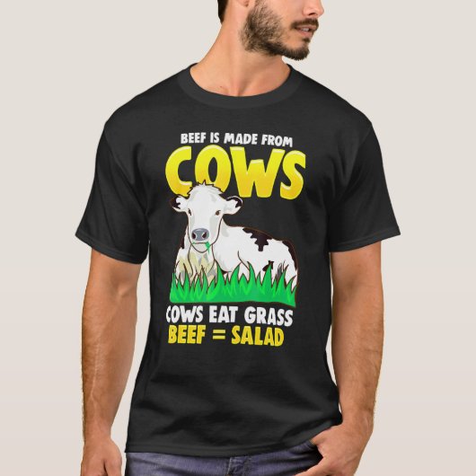 牛はサラダ食のジョーク Tシャツ (正面)