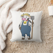 牛はピッチフォークと農家 クッション (ブランケット)
