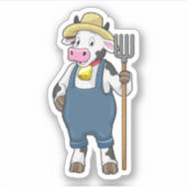 牛はピッチフォークと農家 シール (正面)