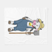 牛はピッチフォークと農家 フリースブランケット (正面(横))