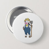 牛はピッチフォークと農家 缶バッジ (正面&裏面)