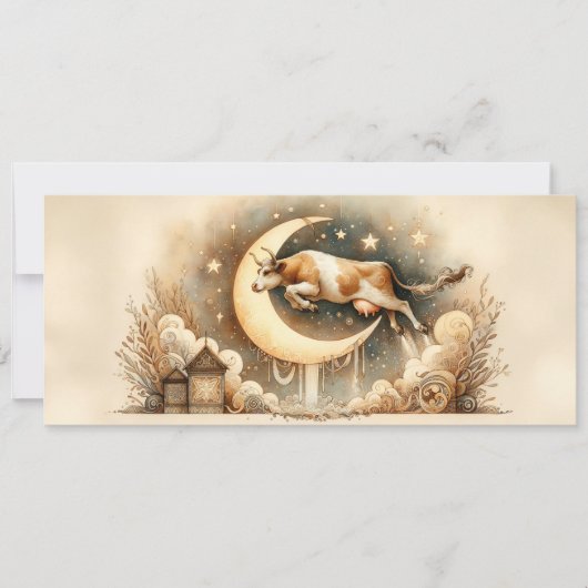 牛は月の平らなグリーティングカードを飛び越えた カード (正面)