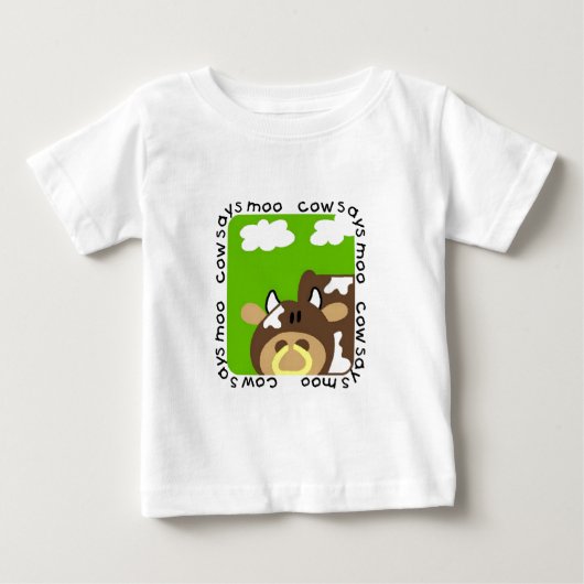 牛はMooのTシャツおよびギフトを言います ベビーTシャツ (正面)
