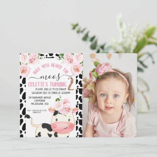 牛はMoosの写真を聞いたことがある2番目の誕生日 招待状 (スタンド正面)