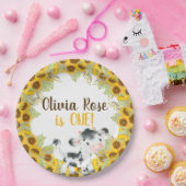 牛ひまわり女の子の誕生日カスタマイズ紙プレート ペーパープレート (パーティー)