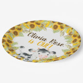 牛ひまわり女の子の誕生日カスタマイズ紙プレート ペーパープレート (アングル)