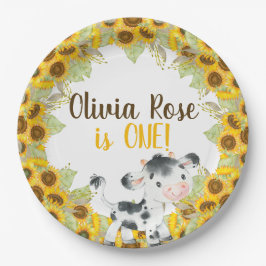 牛ひまわり女の子の誕生日カスタマイズ紙プレート ペーパープレート