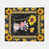 牛ひまわり私の太陽の光 フリースブランケット (正面(横))