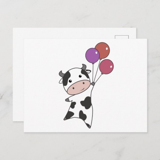 牛ふくらはぎ風船かわいい動物 ポストカード (正面/裏面)