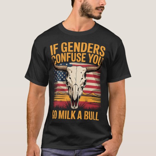 牛もしは牛のアメリカ人にミルクを飲みに行くのを混乱させる Tシャツ (正面)
