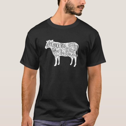 牛もも肉Tシャツ 牛肉の解剖図 Tシャツ (正面)