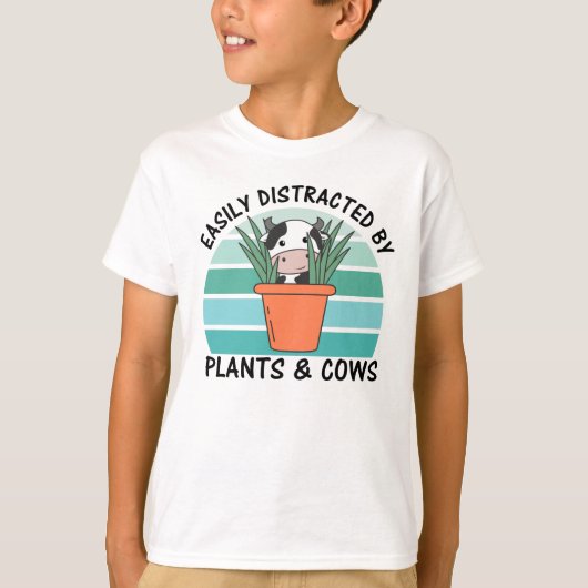 牛やヴィンテージの植物に少し気を取られる Tシャツ (正面)