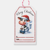 牛よくはしゃぐクリスマスラベルデザイン ギフトタグ (正面)