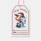 牛よくはしゃぐクリスマスラベルデザイン ギフトタグ (裏面)