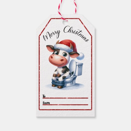 牛よくはしゃぐクリスマスラベルデザイン ギフトタグ (裏面)