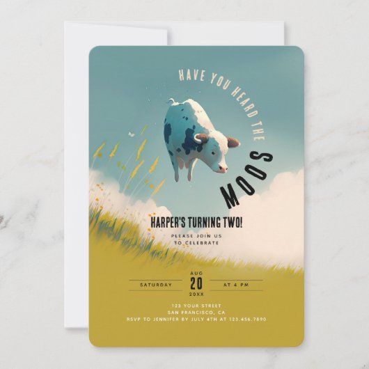 牛をテーマにしたパーティー 招待状 (正面)