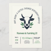 牛をテーマにした誕生日招待状カード 招待状 (正面/裏面)