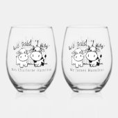 牛をテーマモーにした結婚 ステムなしワイングラス (裏面)