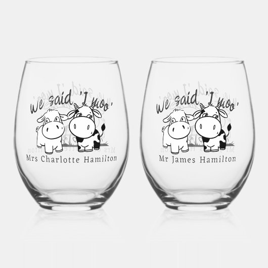 牛をテーマモーにした結婚 ステムなしワイングラス (裏面)