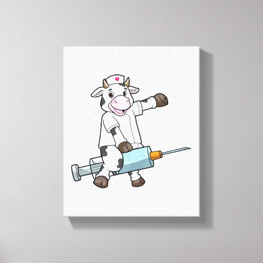 牛をナースとしてハート&シリンジ キャンバスプリント (正面)