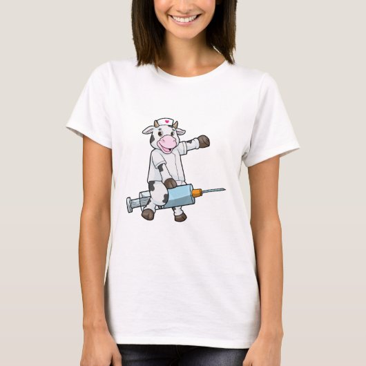 牛をナースとしてハート&シリンジ Tシャツ (正面)