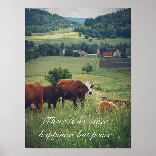 牛を抱えた農村風景 ポスター (正面)