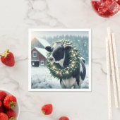 牛を着た白熱［赤熱］光を放つクリスマスリース スタンダードカクテルナプキン (インサイチュ)