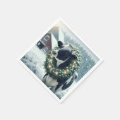 牛を着た白熱［赤熱］光を放つクリスマスリース スタンダードカクテルナプキン (角)
