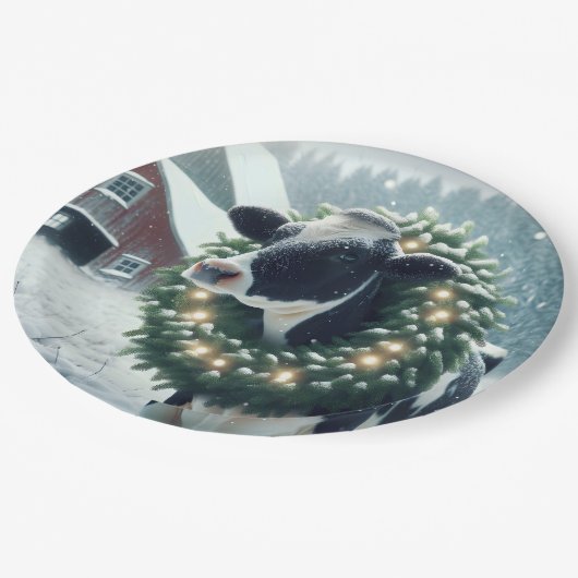 牛を着た白熱［赤熱］光を放つクリスマスリース ペーパープレート (アングル)