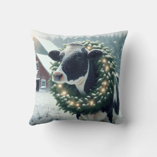 牛を着用したライトクリスマスリース クッション (裏面)