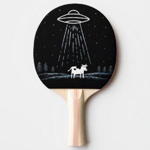 牛を誘拐するUFOのミニマリストイラスト 卓球ラケット
