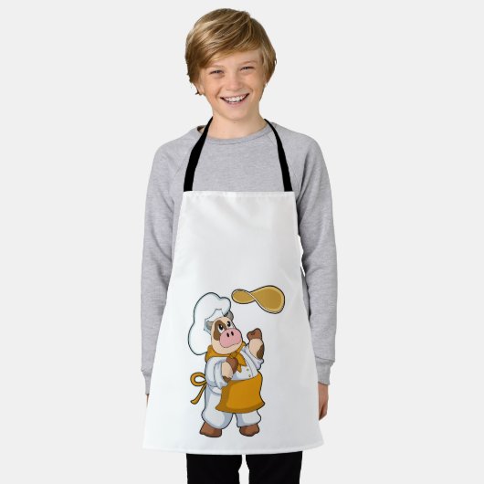 牛を調理師に生地 エプロン (着用した状態)