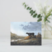 牛を連れた若い牧民 ポストカード (スタンド正面)