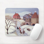 牛を雪で家に運転します マウスパッド (マウス)