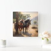 牛を馬で飼うカウボーイ スクエア壁時計 (ホーム)